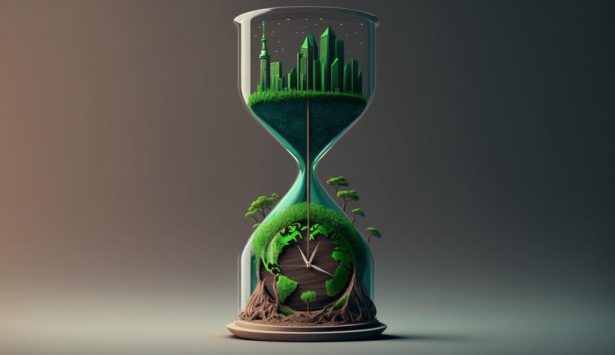 illustrations-hourglass-with-green-eco-city-renewablegenerative-ai_861549-2732